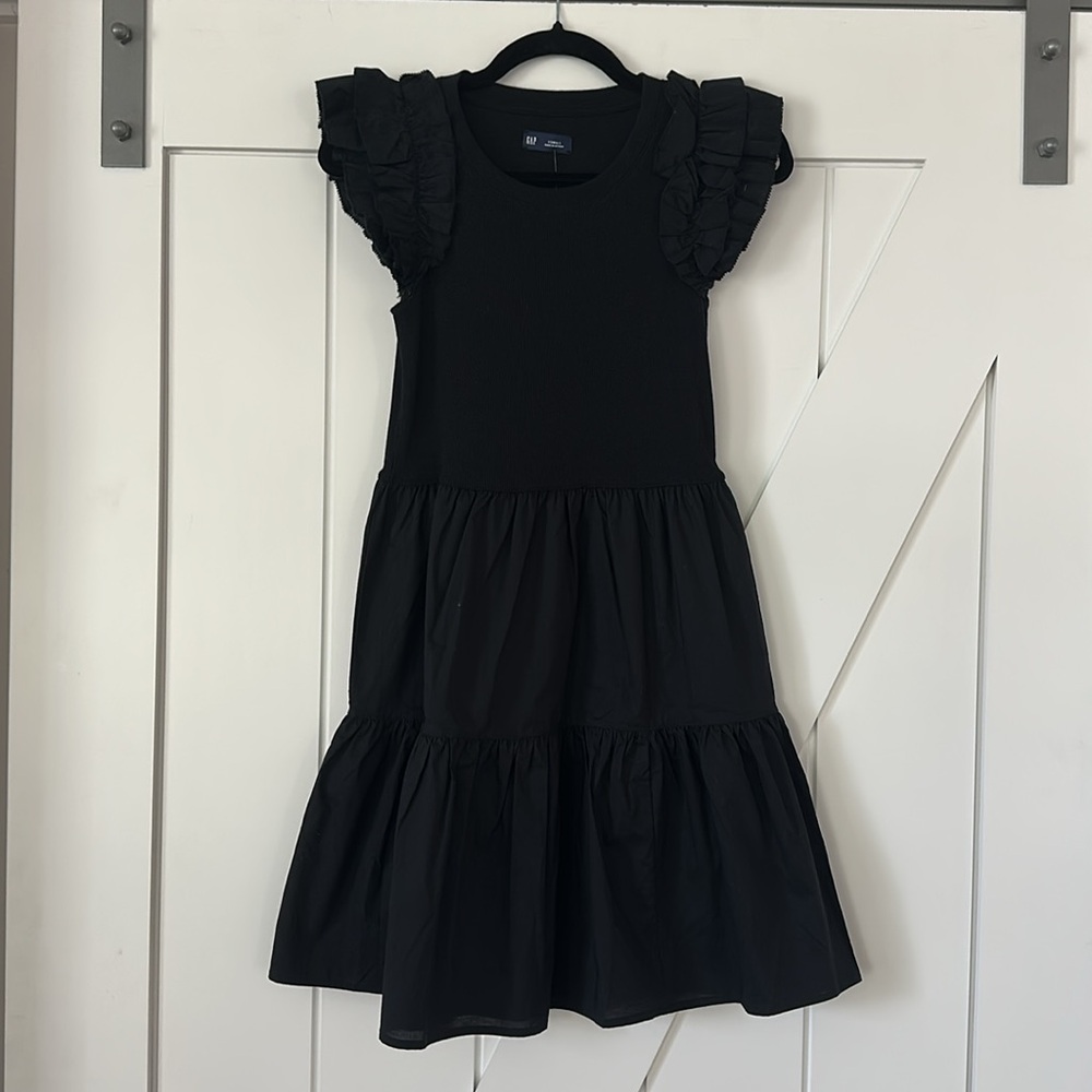GAP Ruffle Sleeve Tiered Black Mini Dress - Picture 3 of 13